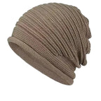 Unisex Autumn Winter Knitted Wool Roll-Brim Beanie Khaki
