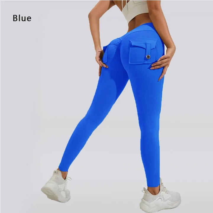 Women's Breathable Yoga Pants with Butt Pocket, Comfortable Leggings Blue