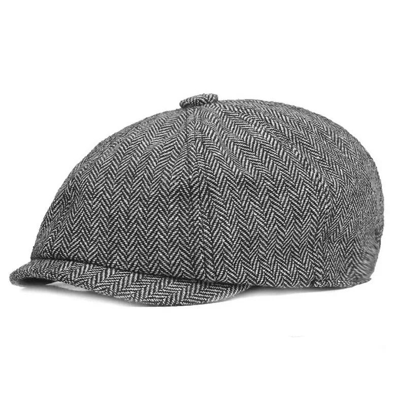 Heritage Style Vintage Tweed Flat Cap – Unisex Peaky Blinders Inspired Stripe Light grey One Size