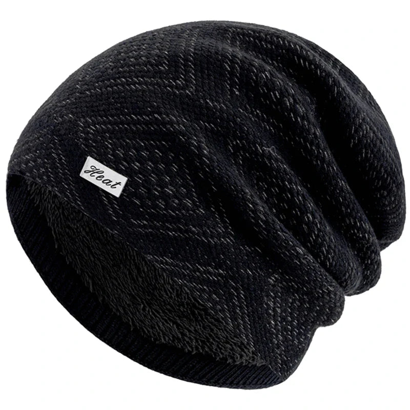 Striped Slouchy Knit Winter Beanie for Women Black 55cm-58cm