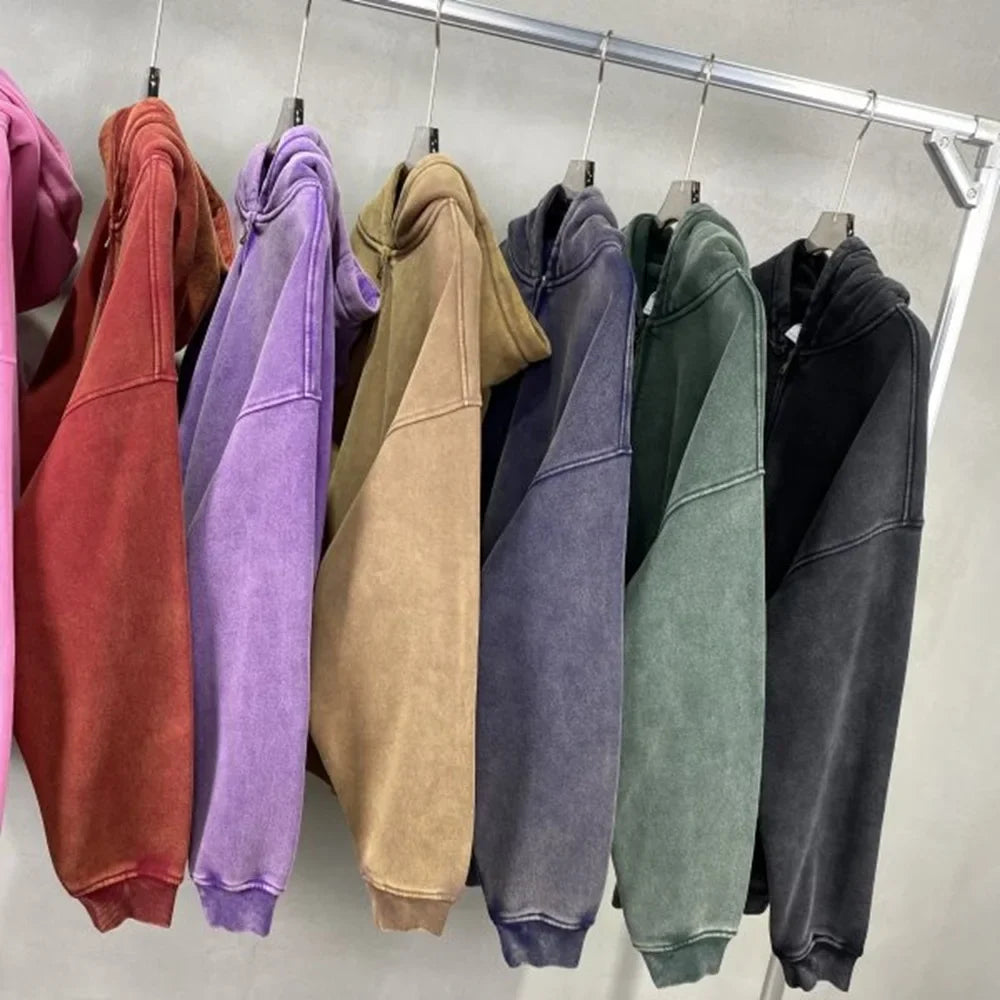 Luxury Batik‑Wash Full‑Zip Street Hoodie-MODAUTLET