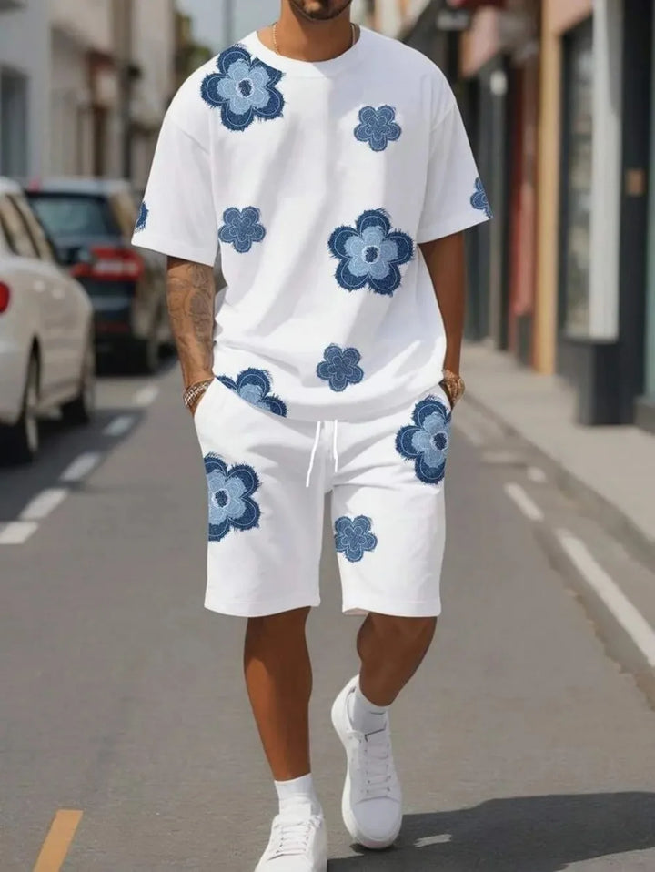 Men's breathable round neck T-shirt and shorts outdoor set