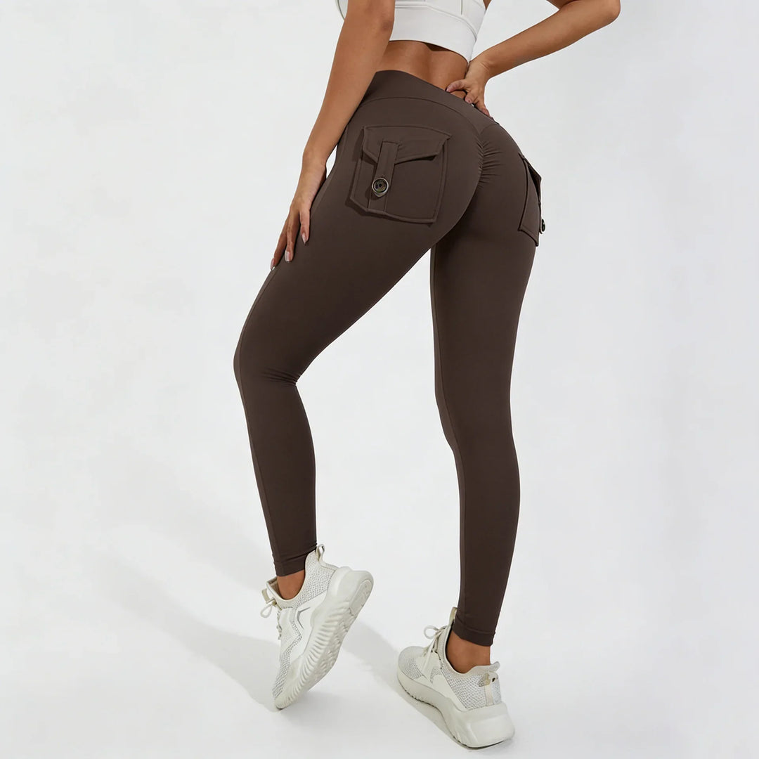 Women's Breathable Yoga Pants with Butt Pocket, Comfortable Leggings Ebony Brown