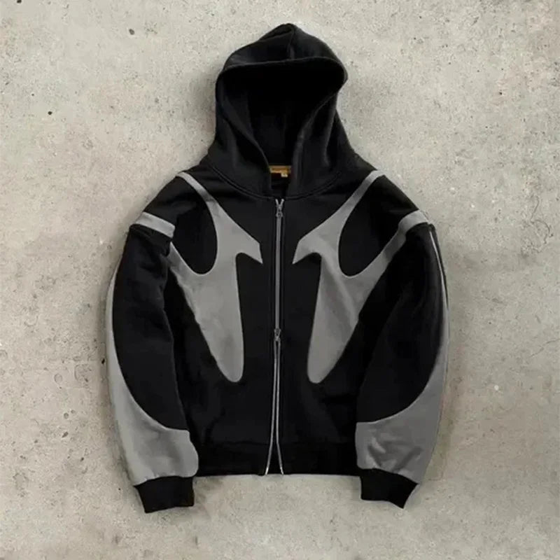 Women's Retro Letter Printed Devil Pattern Hoodie Casual Streetwear black