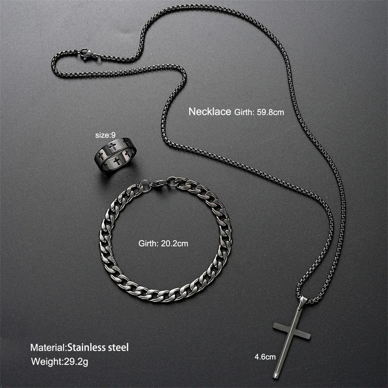 Durable Titanium Cross Pendant Set-MODAUTLET