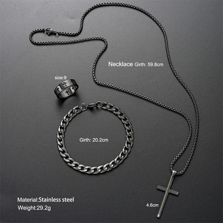 Durable Titanium Cross Pendant Set-MODAUTLET