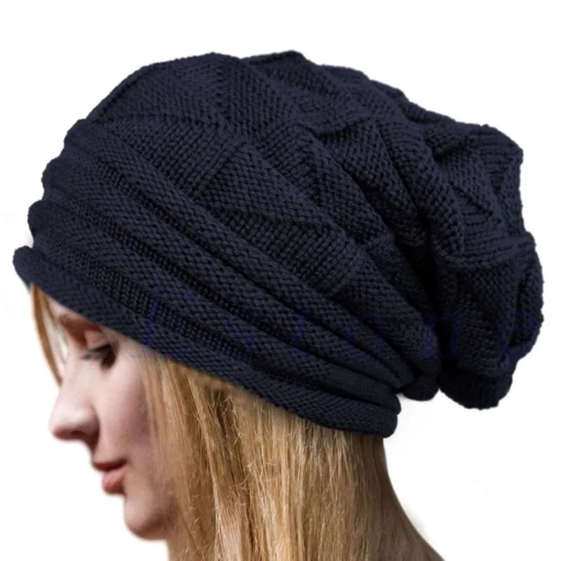 Unisex Oversized Knitted Beanie Hat Deep Blue One Size