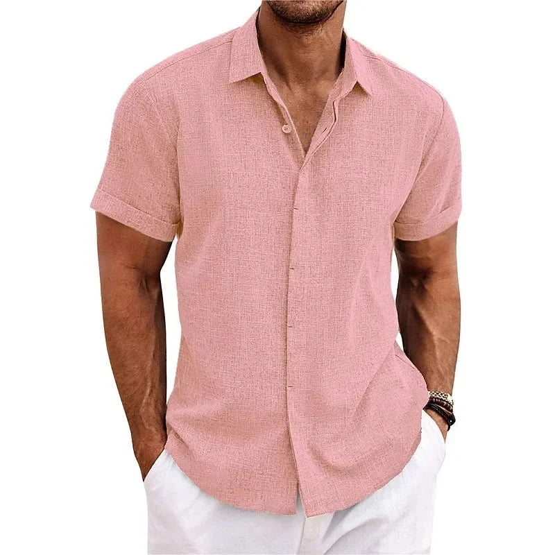 Men's Summer Linen Shirt Breathable for Warm Weather Pink