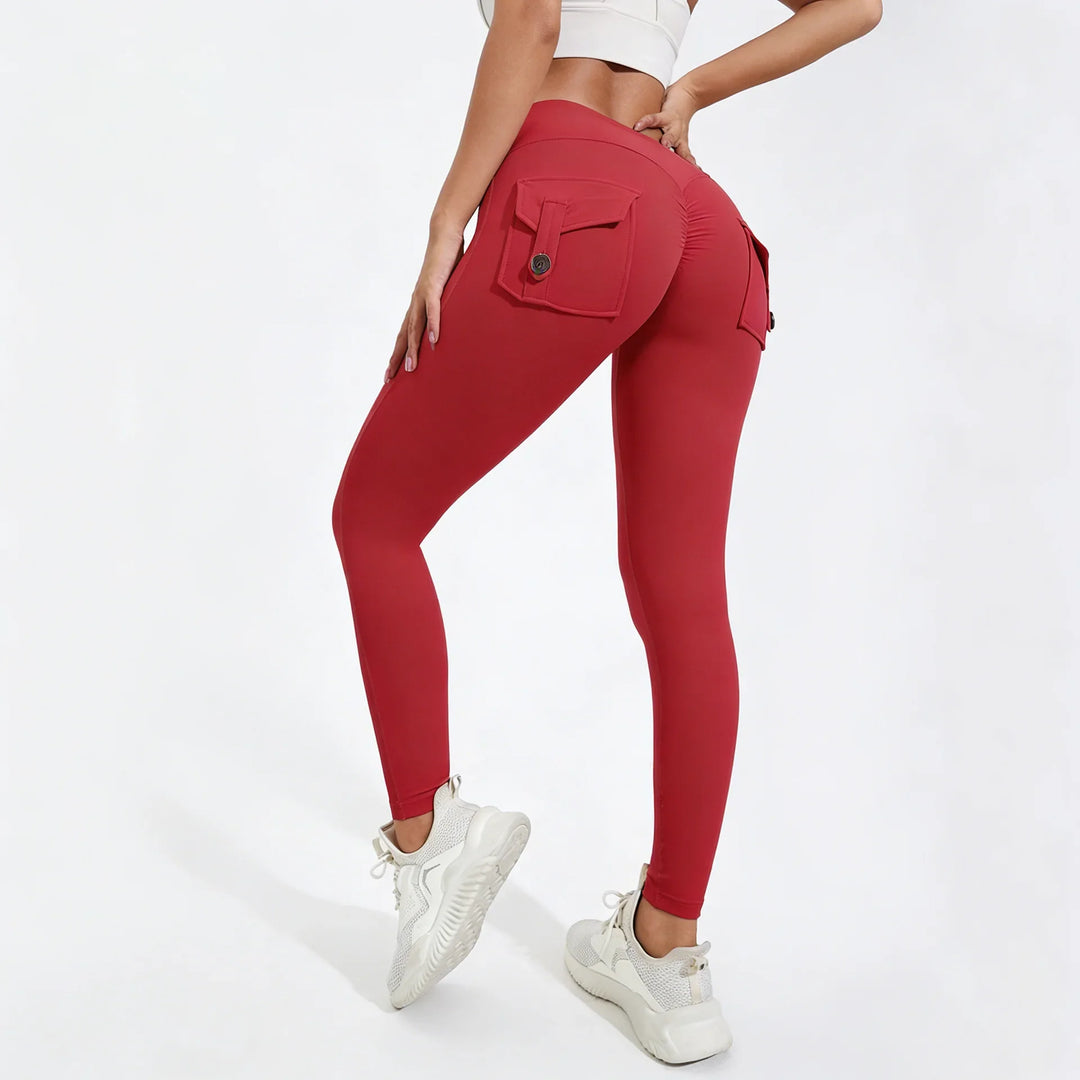 Women's Breathable Yoga Pants with Butt Pocket, Comfortable Leggings Dark Red