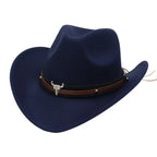 Western Cowboy Hat – Jazz Knight Felt Hat with Bull Décor Navy