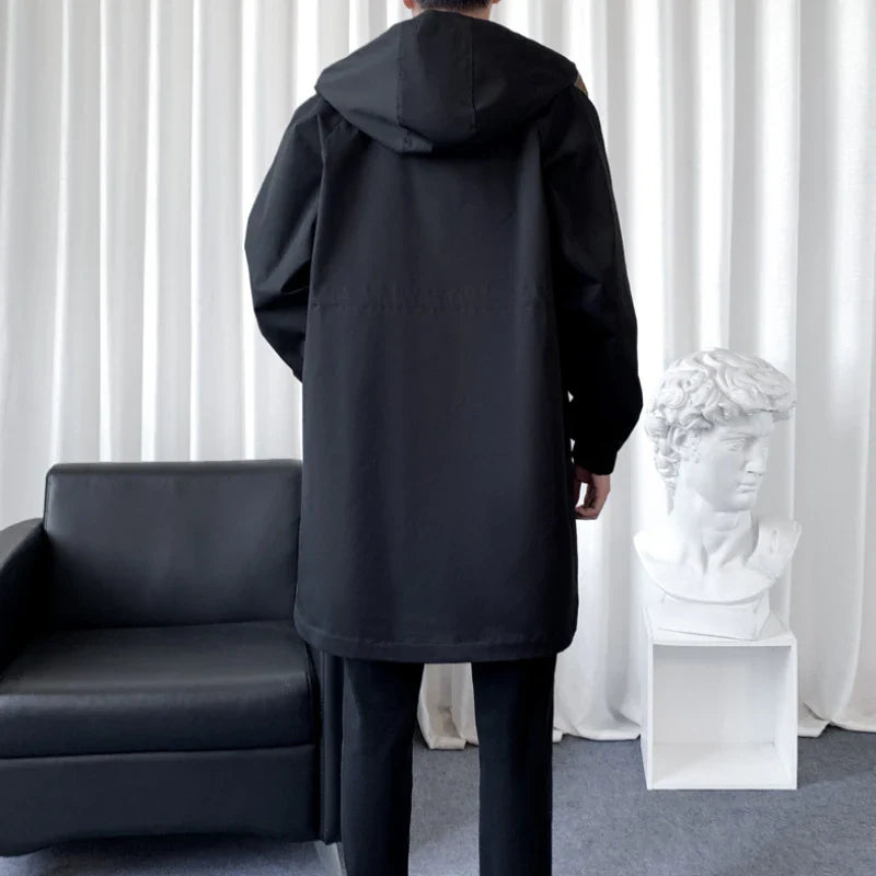 Men's Colour-Blocked Hooded Overcoat Jacket