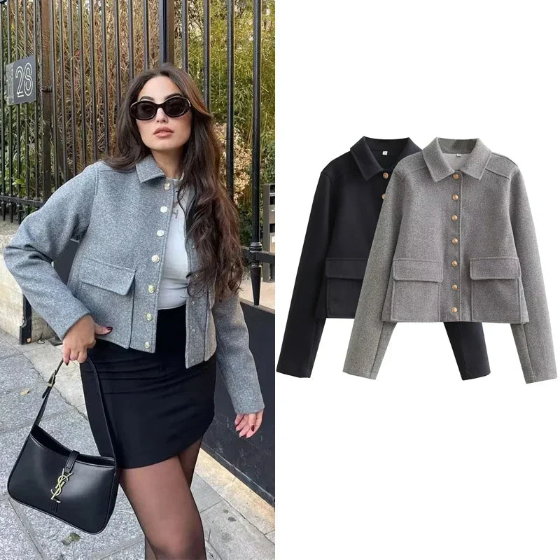 Stylish Wool Cropped Jacket in Heather