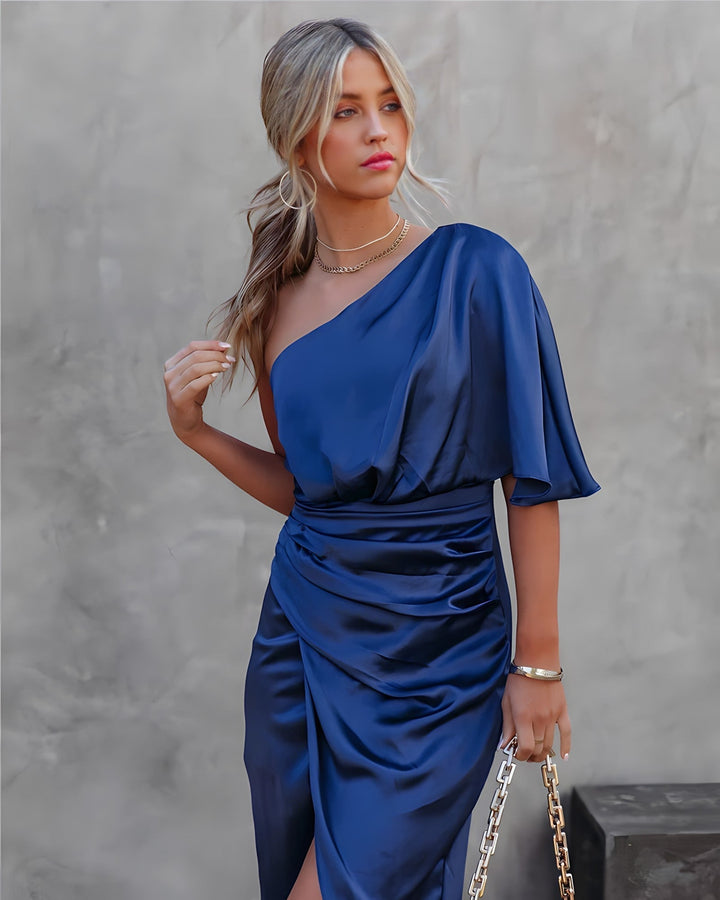 Ava | Damen Midi-Kleid mit Einem Schulterriemen und Wickeldesign für Eleganten Stil