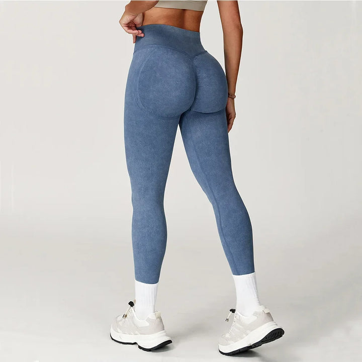 Women's High-Waist Seamless Sports Leggings, Ribbed Workout Pants