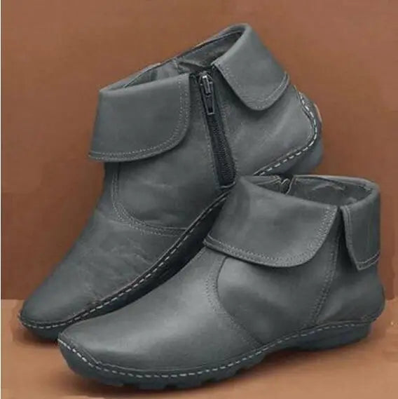 Women's Vintage Ankle Boots Dark Grey (with zipper)