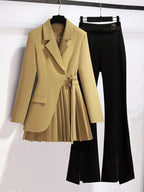 Chic Blazer & Pants Set Khaki two-piece