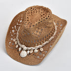 Coastal Seashell Straw Hat Open Knit Breathable Summer