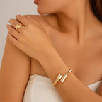 Women's Sculptural Open Cuff Bracelet & Wrap-Around Ring Set – Elegant Everyday Accessory