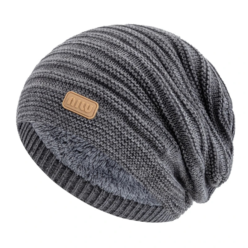 Unisex Striped Slouchy Winter Hat Dark Grey 56cm-60cm