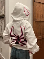 Spider Print Hoodie Unisex Gothic Streetwear Pullover White