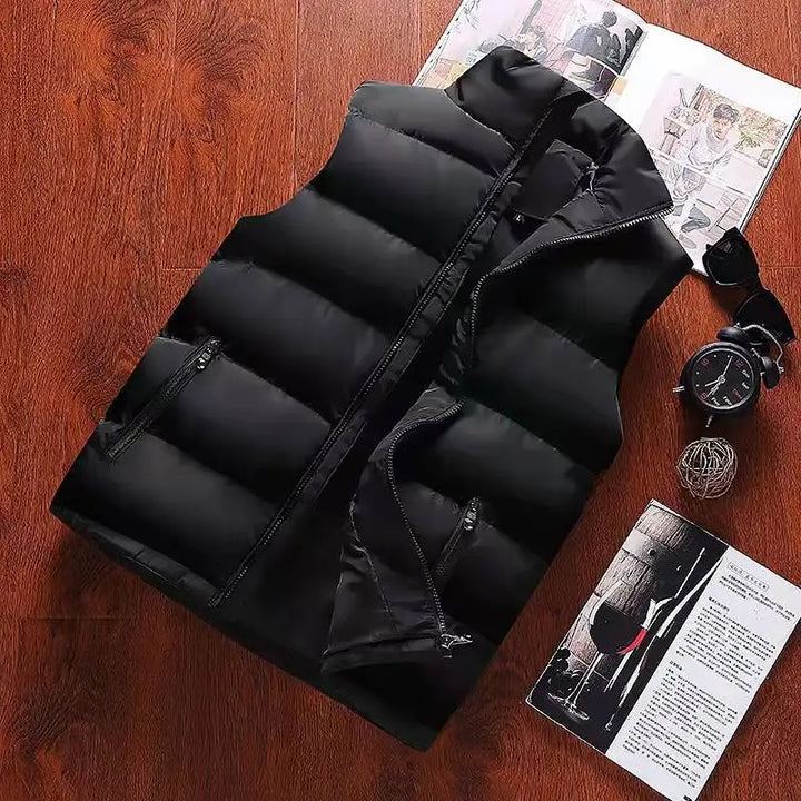 Men's Casual Warm Slim Puffer Vest - Stand Collar, Lightweight Design