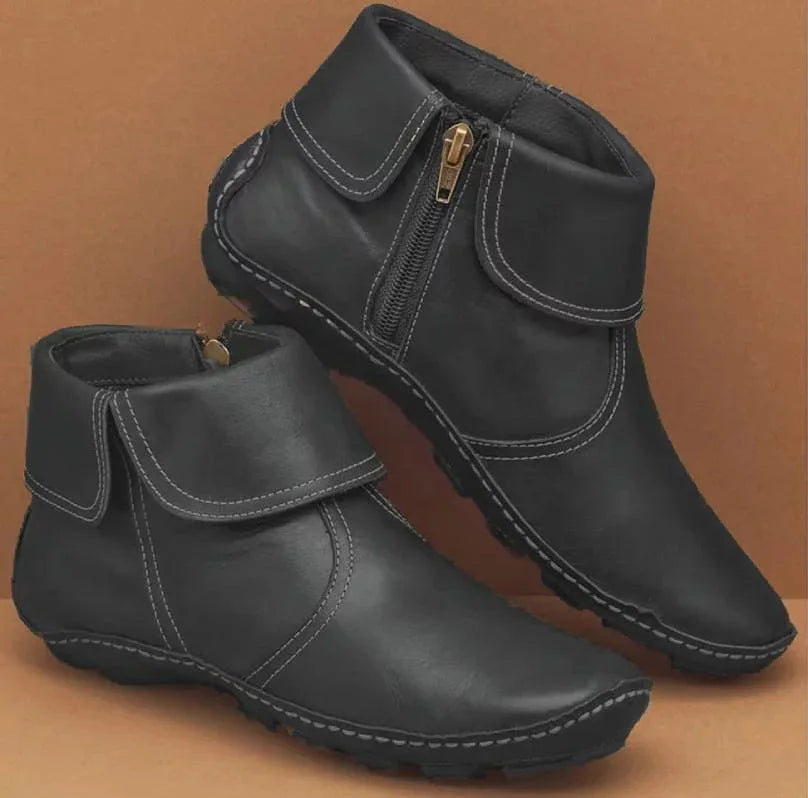 Women's Vintage Ankle Boots Black (with zipper)