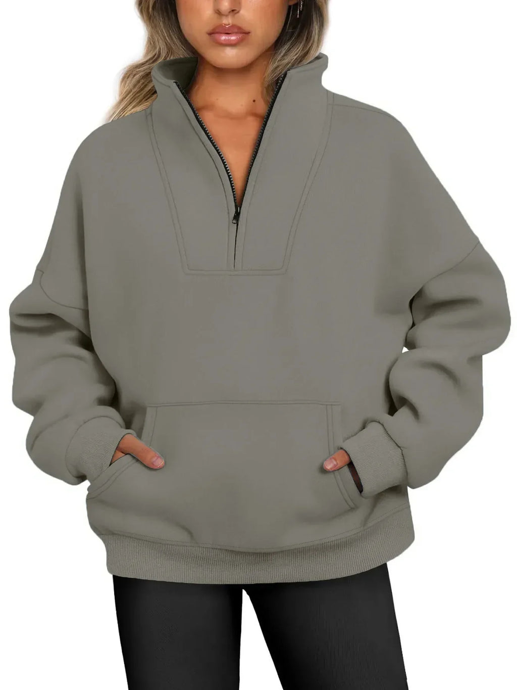 Women's Cozy Quarter-Zip Pullover Sweatshirt Dark Gray