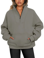 Women's Cozy Quarter-Zip Pullover Sweatshirt Dark Gray