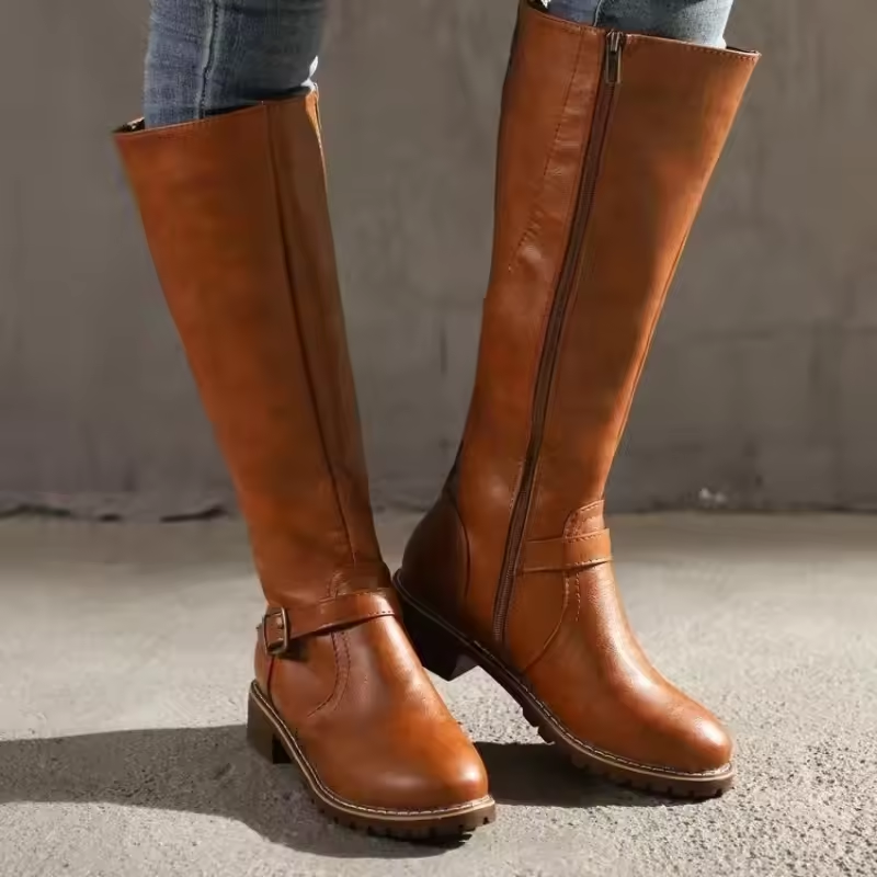 Women Leather Knee High Boots-MODAUTLET