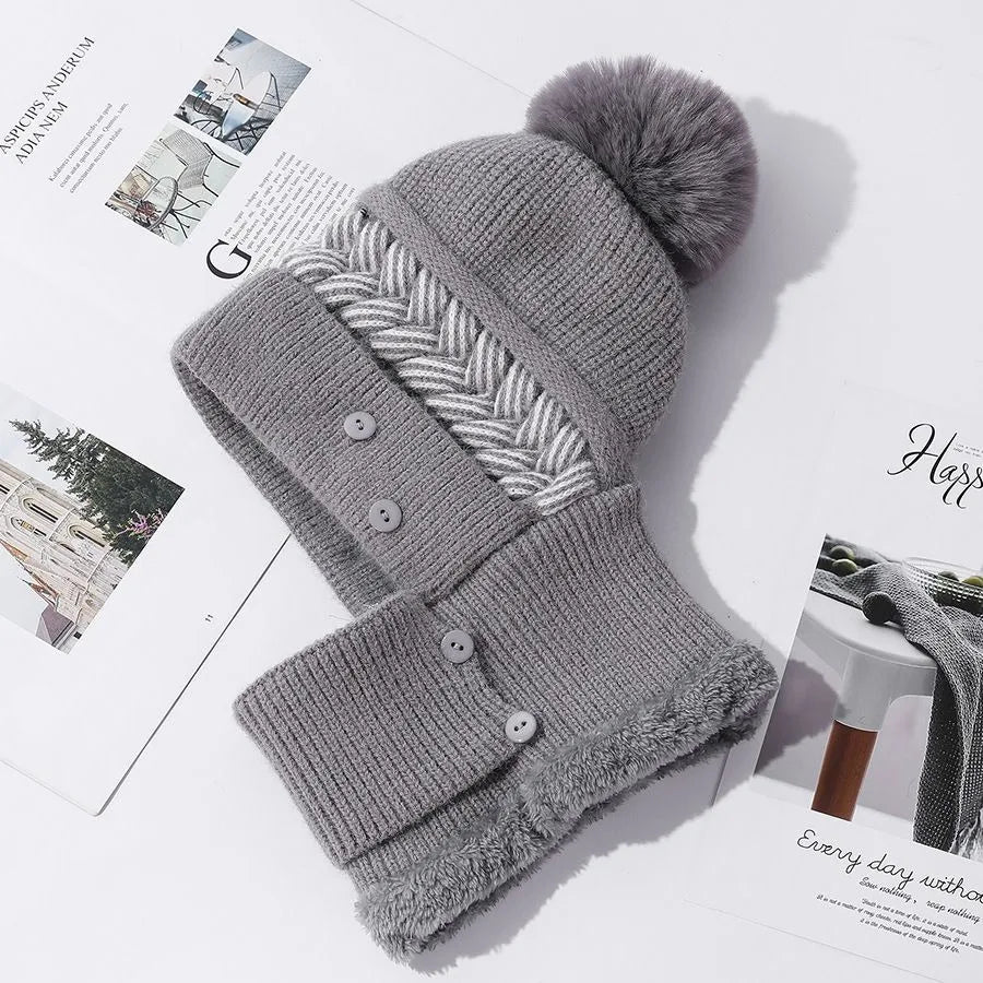 Cozy Fur-Lined Pompom Beanie Grey 55cm-58cm