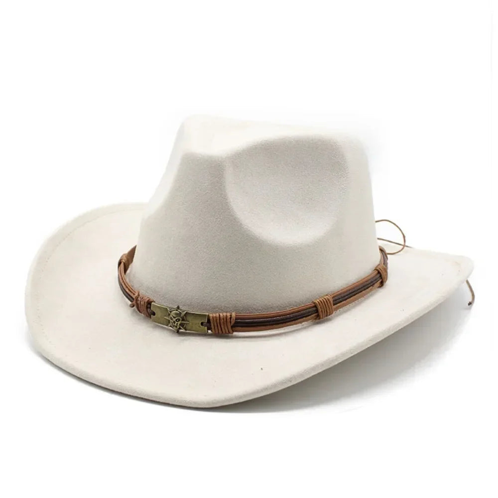 Western Cowboy Hat – Jazz Knight Felt Hat with Bull Décor White