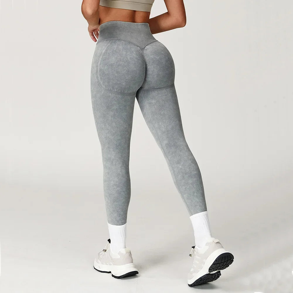Women's High-Waist Seamless Sports Leggings, Ribbed Workout Pants