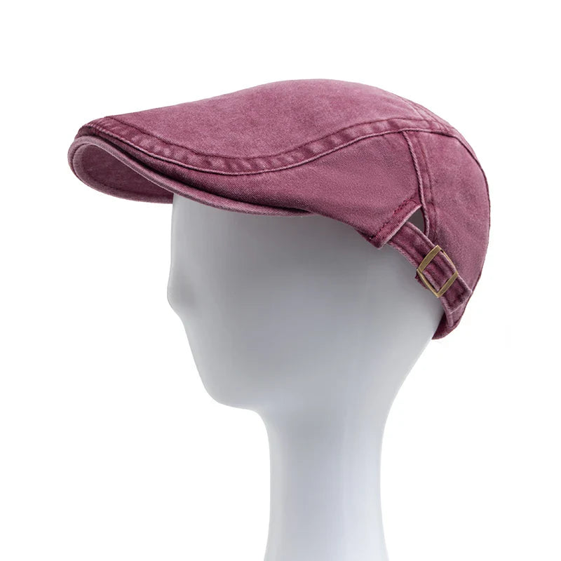 Unisex Vintage Cotton Beret with Adjustable Flat Visor