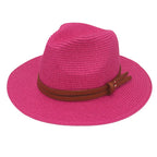 Breathable Straw Panama Sun Hat With Wide Brim Protection Rose Red