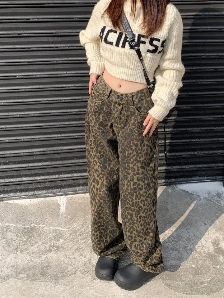 Women's Leopard Print Jeans-MODAUTLET