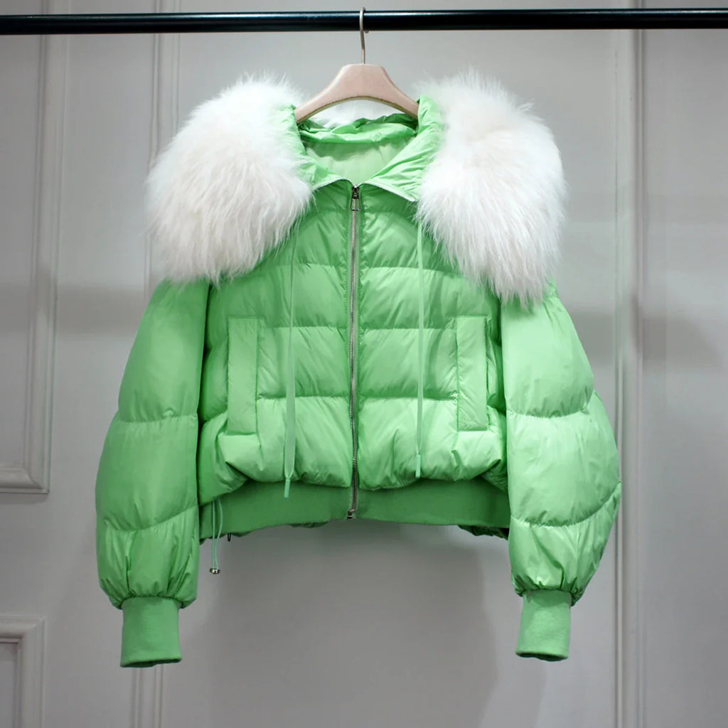 Women's Short White Duck Down Parka Green 2