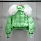 Women's Short White Duck Down Parka Green 2