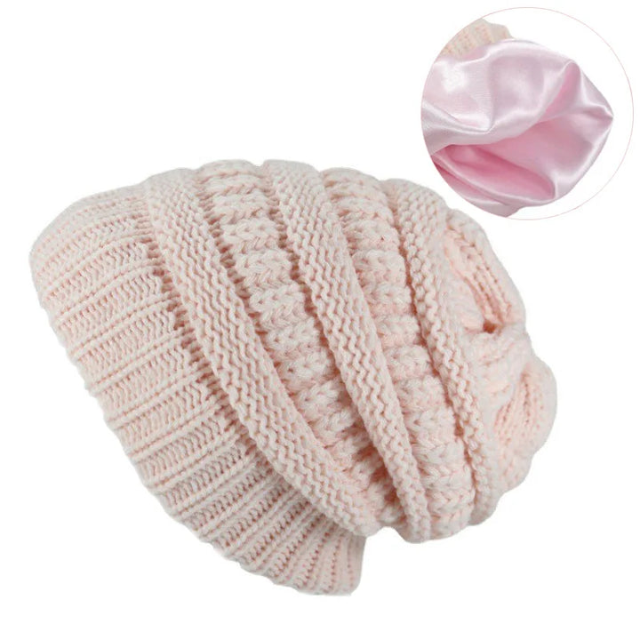 Cozy Satin-Lined Knit Beanie Hat-MODAUTLET