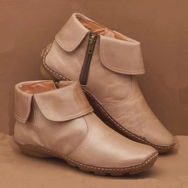 Women's Vintage Ankle Boots Beige (with zipper)