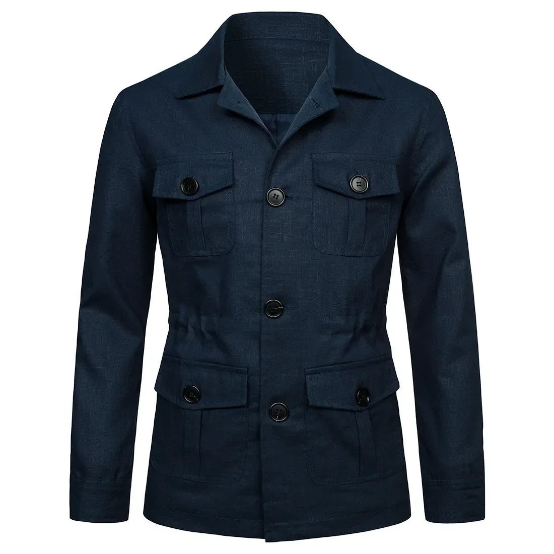 Men's Retro Linen Safari Jacket - British Style Navy