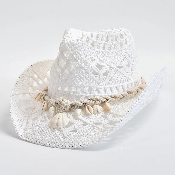 Coastal Seashell Straw Hat Open Knit Breathable Summer-MODAUTLET