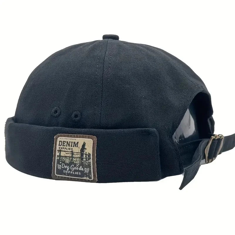 Vintage Washed Cotton Dome Cap – Unisex Adjustable Black 56-58 cm