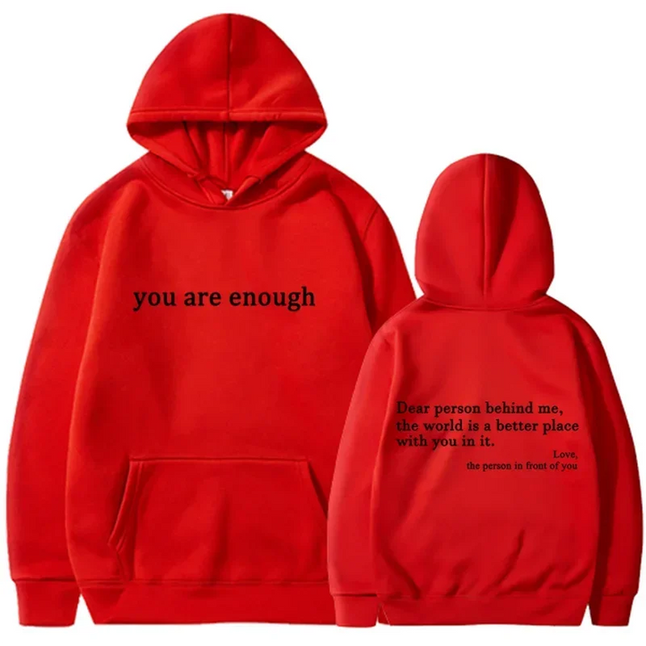 Trendy Unisex "You Are Enough" Retro Hoodie for Men and Women red