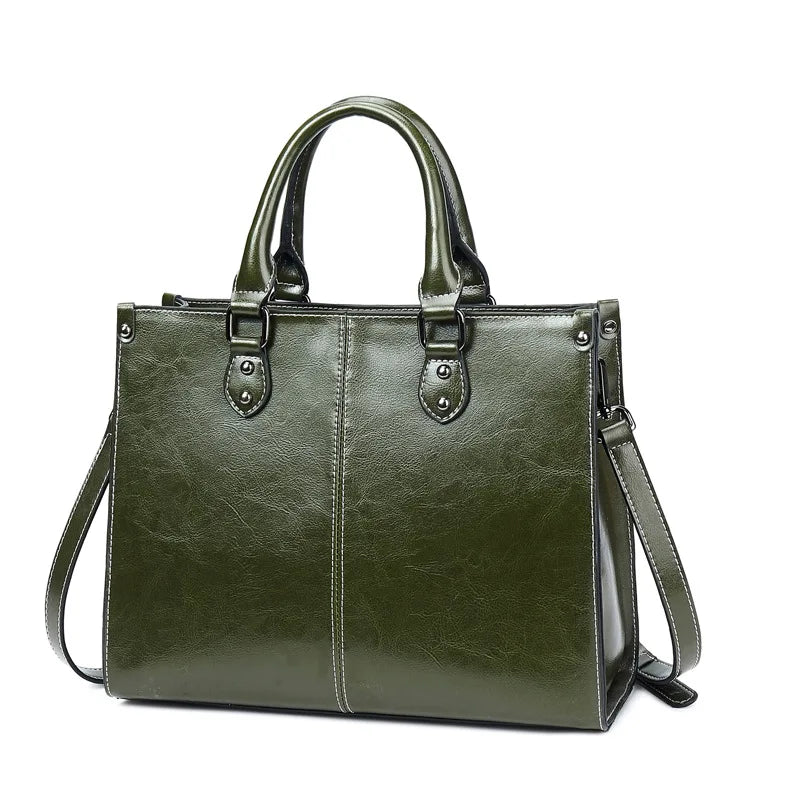 Elegant Genuine Leather Women's Tote Bag Green