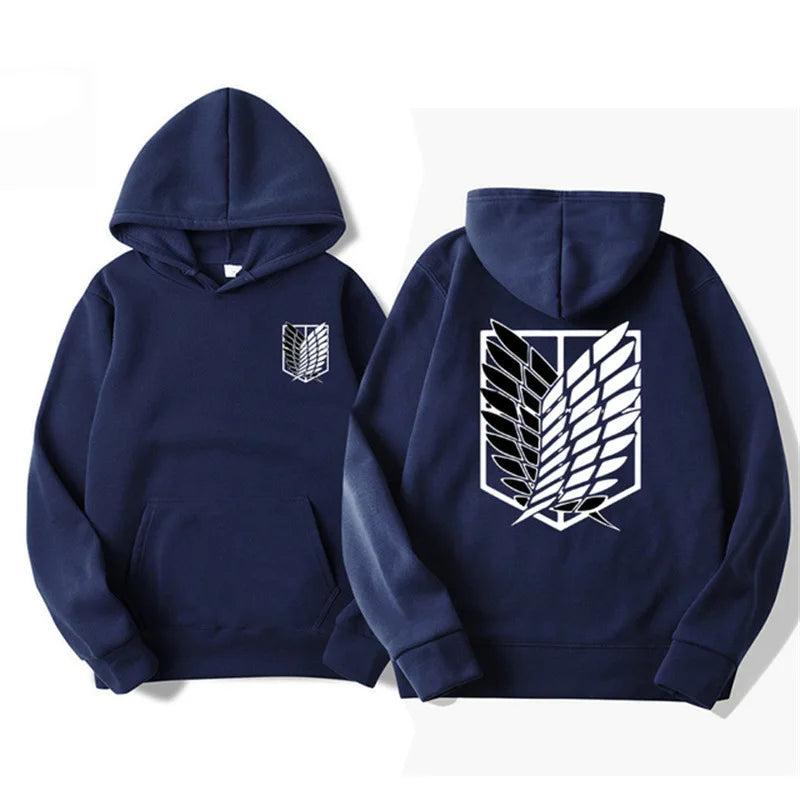 Unisex Attack on Titan Hoodie – Anime Graphic Pullover for Men & Women Navy Blue