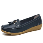 Women's Genuine Leather Tassel Moccasins Dark Blue