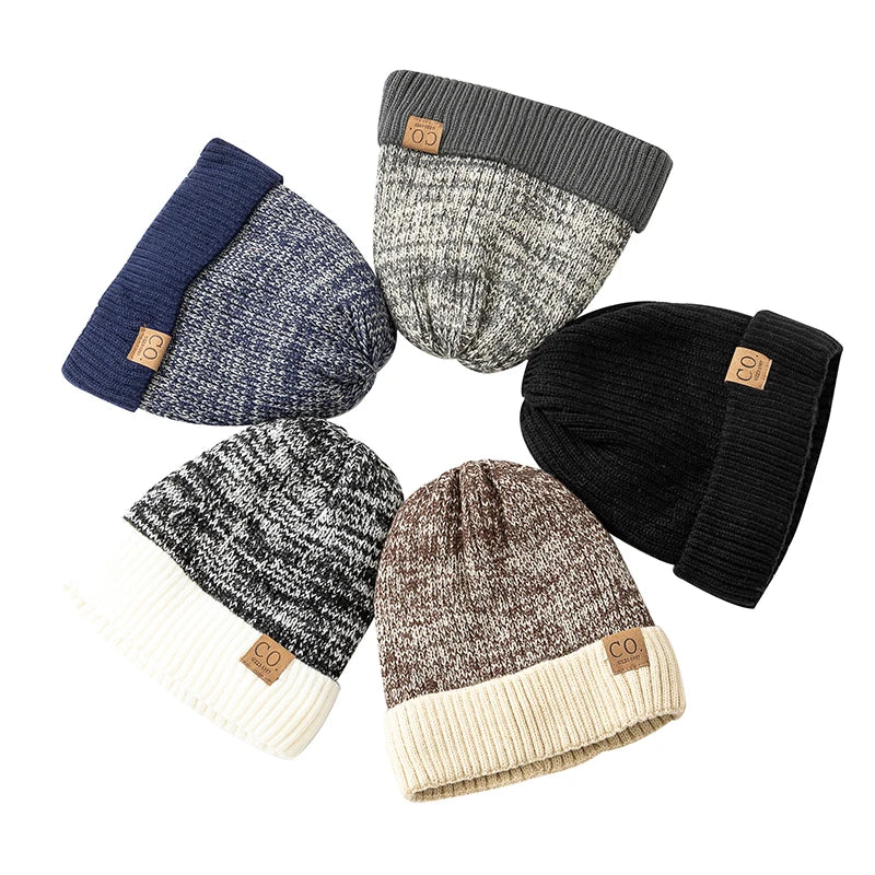 Unisex Two-Tone Knit Beanie with Fur Lining-MODAUTLET