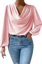 Womens Softly Draped Neckline Blouse Pink