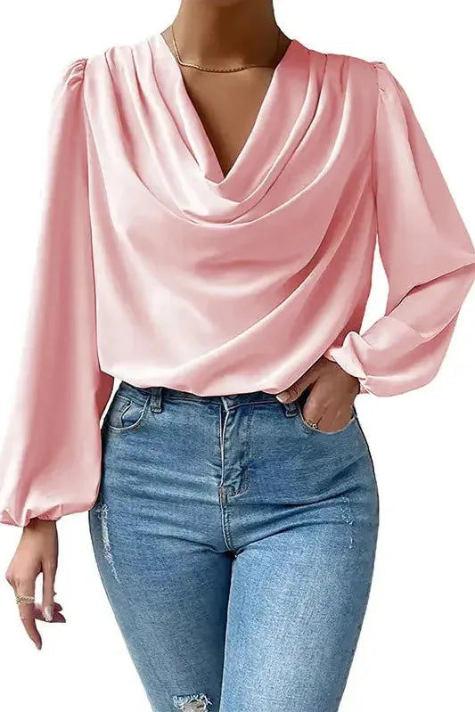Womens Softly Draped Neckline Blouse Pink