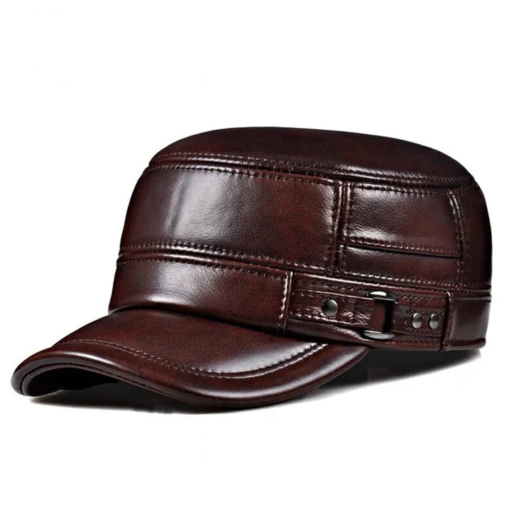 Vintage Military Style Genuine Leather Ear-Warm Flat Cap for Winter-MODAUTLET